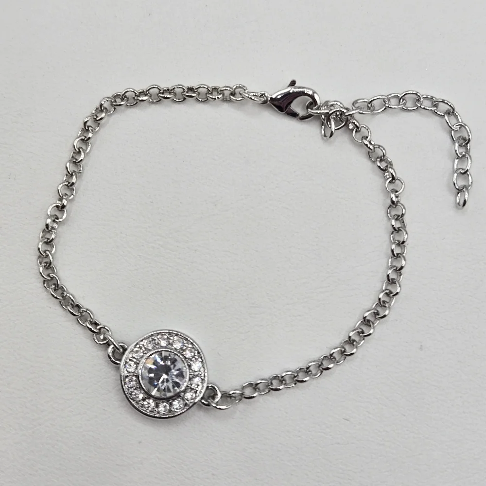 Swarovski Crystal Elements Silver Chain Bracelet 6 - 7.5 inch Halo Design
